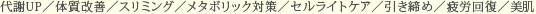 代謝UP/体質改善/スリミング/メタボリック対策/セルライトケア/引き締め/疲労回復/美肌